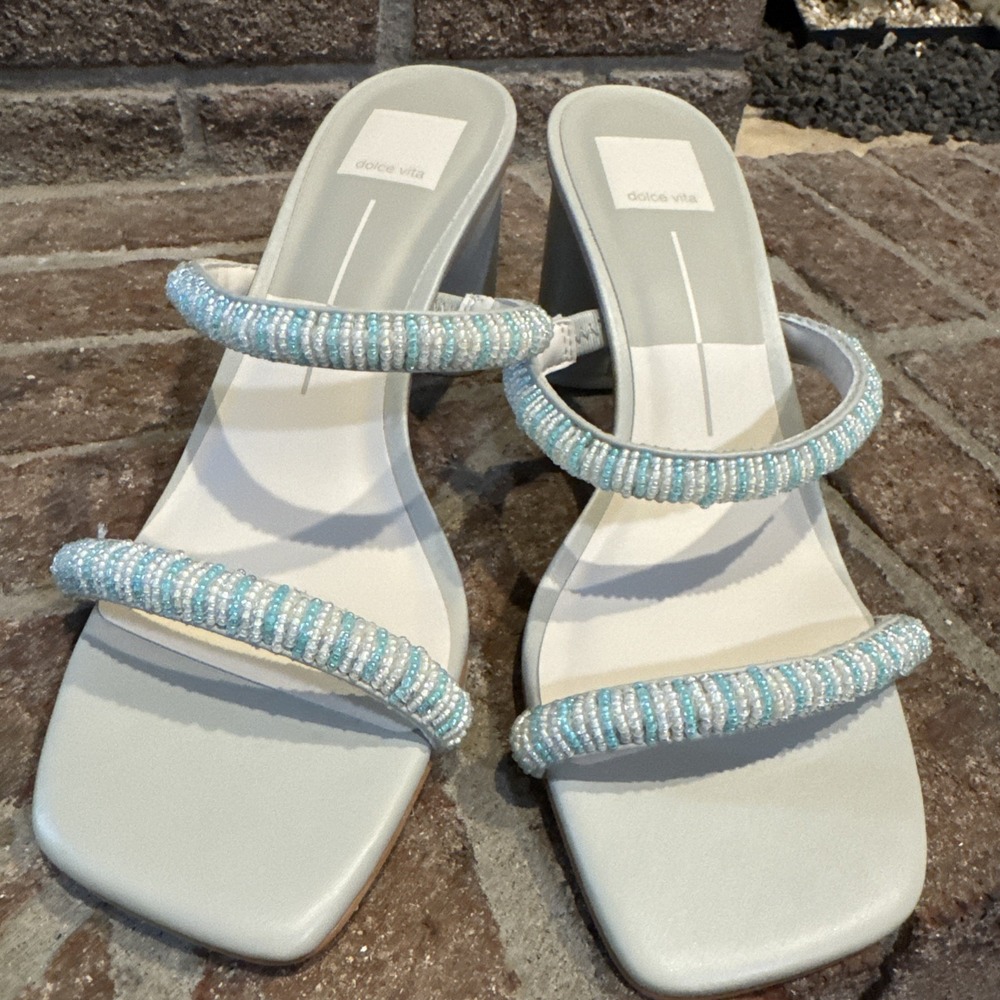 Dolce Vita‎ Womens Nolah Beaded Sandals Mint Multi Leather Block Heel Slides 9 - Picture 2 of 16